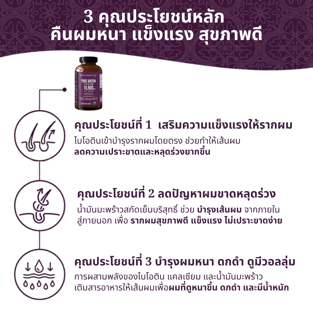 ไบโอตินบริสุทธิ์ผสมแคลเซียม 10,900 มคก.- 120แคปซูล