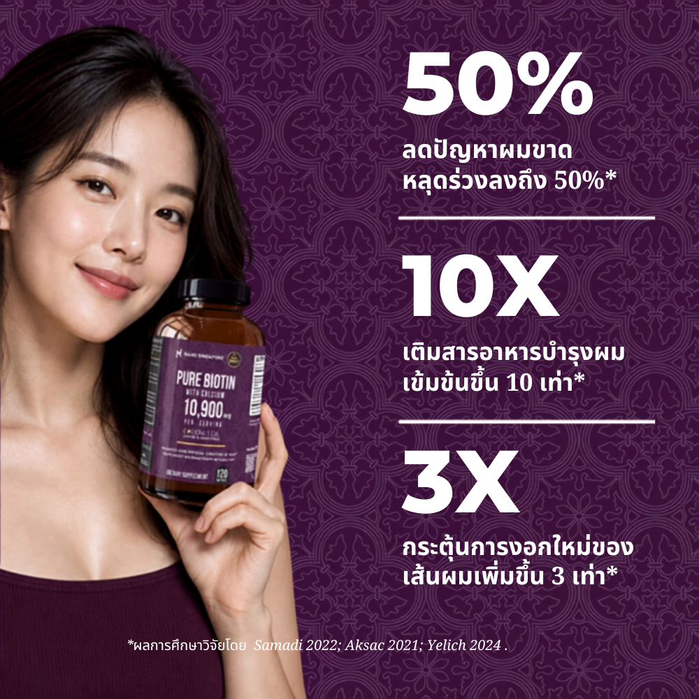 ไบโอตินบริสุทธิ์ผสมแคลเซียม 10,900 มคก.- 120แคปซูล